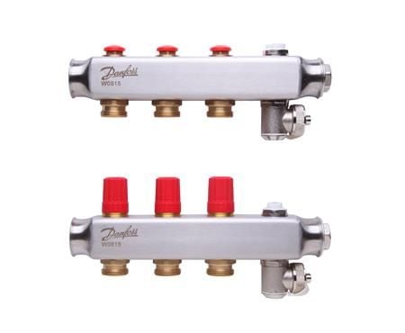 Danfoss gulvvarme Rustfrit stål manifoldsæt med 3 kredse samt udlufter & aftap