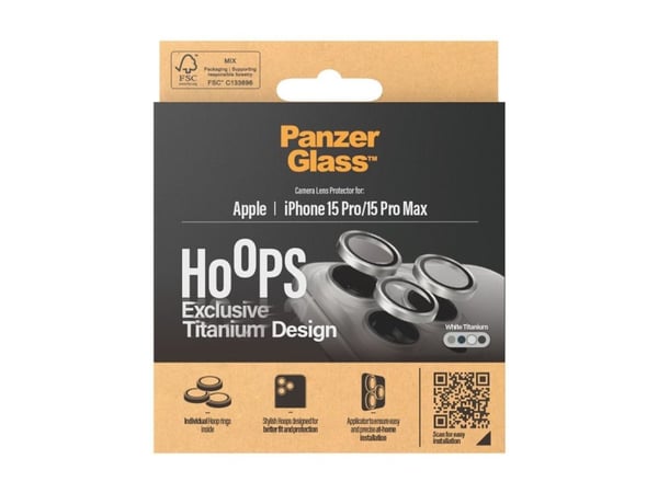 PanzerGlass ® Hoops® Titanium Camera Lens Protector White iPhone 15 Pro | 15 Pro Max, Apple, Apple - iPhone 15 Pro, Apple - iPhone 15 Pro Max, Asen...