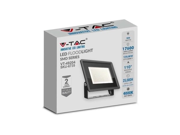 V-TAC LED-halogen projektør 200W sort VT-49204 kald 17600lm