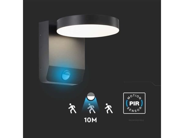 V-tac 17W LED vegglampe utendørs svart 4000K IP65 med bevegelsessensor
