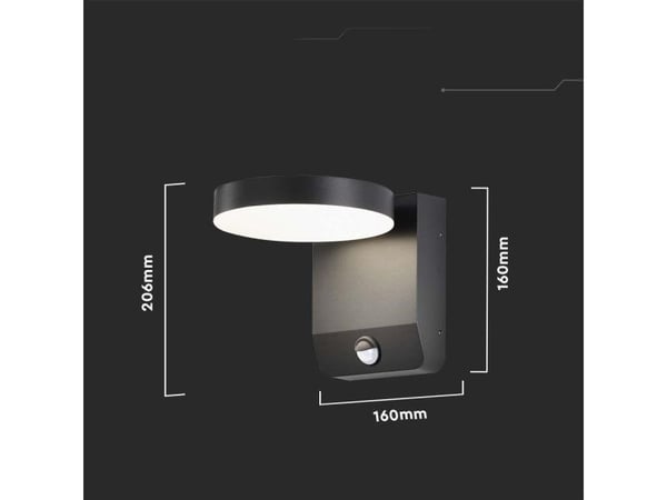 V-tac 17W LED vegglampe utendørs svart 4000K IP65 med bevegelsessensor