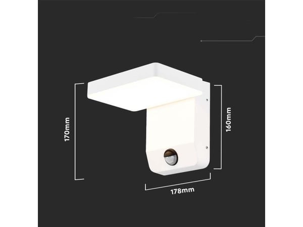 V-tac 17W LED utendørs vegglampe, hvit, 4000K, IP65, med bevegelsessensor