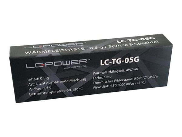 LC-Power LC-TG-05G, termisk pasta, 4 W/mK, Grå, 4 800 000 mPas, 0,095 °C/W, 2,5 g/cm³