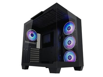 LC Power 809B Dark Storm_X - Midi-torn - utökad ATX - genomskinlig sidopanel (härdat glas) - ingen strömförsörjning (ATX) - svart - USB/ljud