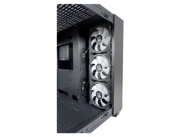 LC Power 809B Dark Storm_X - Midi-torn - utökad ATX - genomskinlig sidopanel (härdat glas) - ingen strömförsörjning (ATX) - svart - USB/ljud