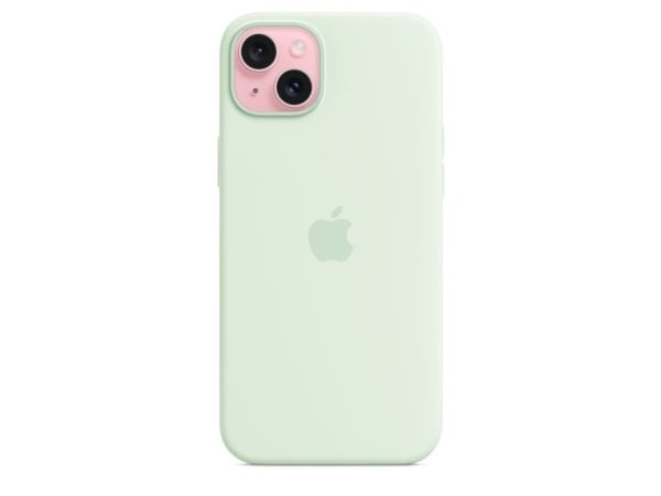 Apple - Bagsidecover til mobiltelefon - MagSafe-kompatibilitet - silikoni - pehmeä minttu - iPhone 15 Plus -puhelimelle