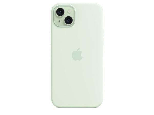 Apple - Bagsidecover til mobiltelefon - MagSafe-kompatibilitet - silikoni - pehmeä minttu - iPhone 15 Plus -puhelimelle