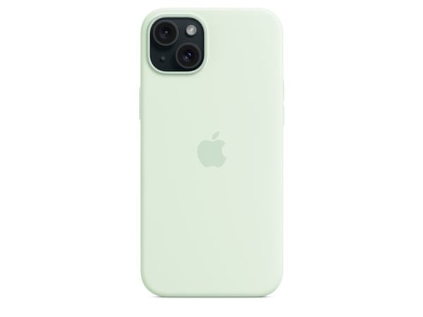 Apple - Bagsidecover til mobiltelefon - MagSafe-kompatibilitet - silikoni - pehmeä minttu - iPhone 15 Plus -puhelimelle