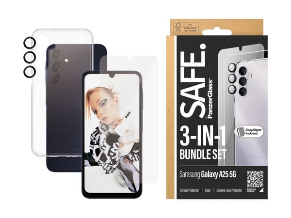 SAFE. by PanzerGlass - 3-i-1 beskyttelsespakke - skjerm / linse / bakbeskyttelsessett for mobiltelefon - glass - for Samsung Galaxy A25