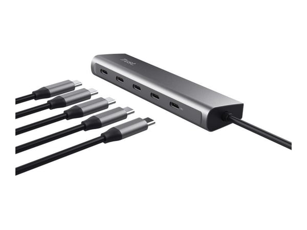Trust Halyx - Keskitin - 1 x USB-C (läpivienti) + 4 x USB-C 3.2 Gen 1 - pöytätietokoneet