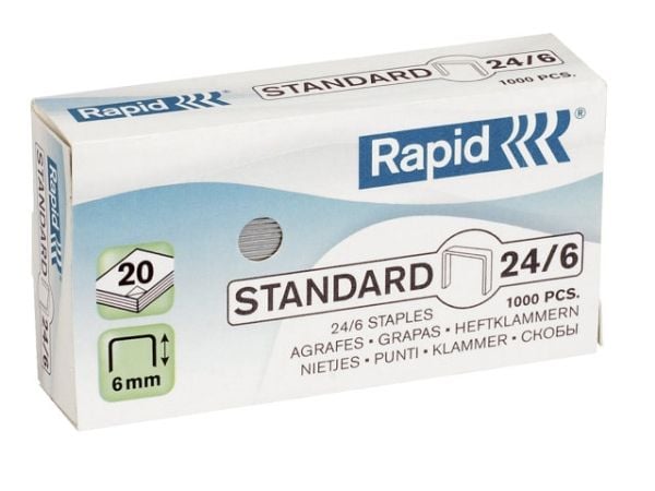 Rapid Standart - Stifter - 24/6 - 6 mm - forsinket - pakke av 1000 - for Rapid F16; Economy 20EX; Fashion F10, F15, FM32; Supreme S17, S27, S30