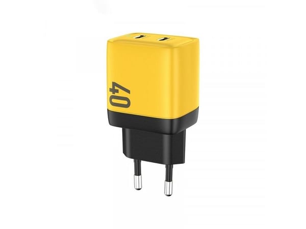 Wekome nettlader 2× USB-C Super Fast Charger GaN 40W, gul