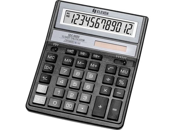 Eleven räknare Svart, stationär, 12 platser (SDC-888XBK)
