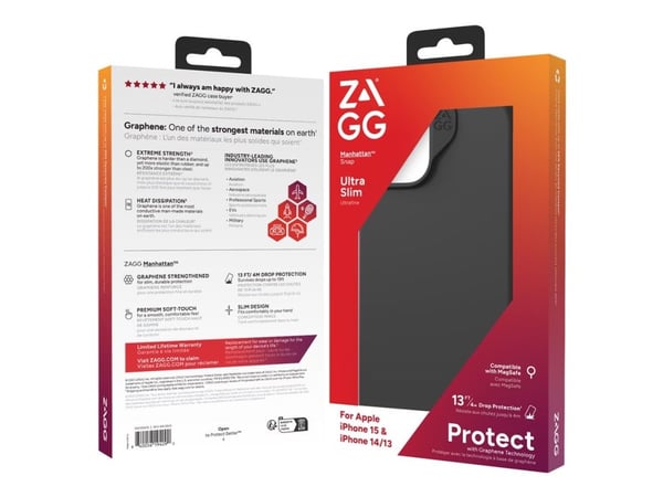 ZAGG Manhattan Snap - Baksidedeksel for mobiltelefon - MagSafe-samsvar - silikon - svart - for Apple iPhone 13, 14, 15