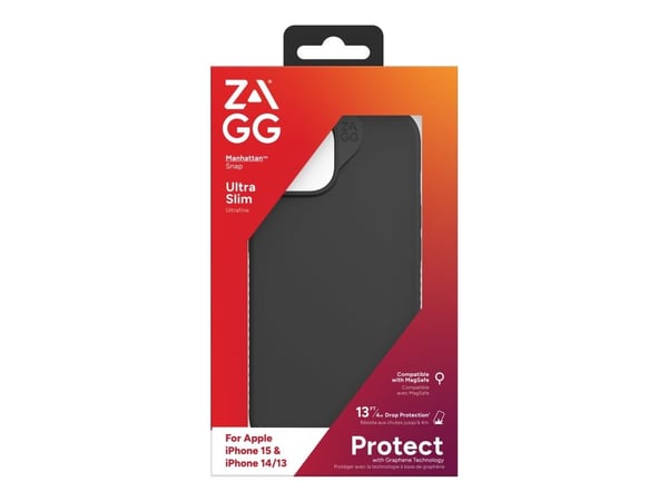 ZAGG Manhattan Snap - Baksidedeksel for mobiltelefon - MagSafe-samsvar - silikon - svart - for Apple iPhone 13, 14, 15