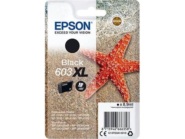 Epson Singlepack Black 603XL Ink, High (L) Yield, Musta, 8,9 ml, 1 kpl, Kertapakkaus