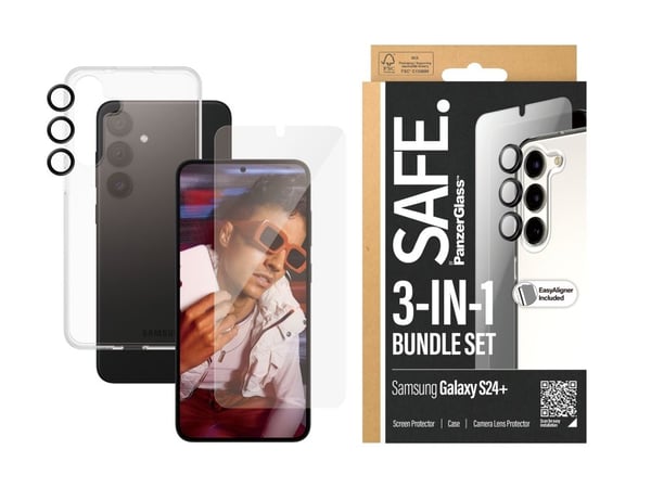 SAFE. by PanzerGlass - 3-i-1 beskyttelsespakke - baksidedeksel for mobiltelefon - termoplast-polyuretan (TPU), plastikk - gjennomsiktig - for Samsu...