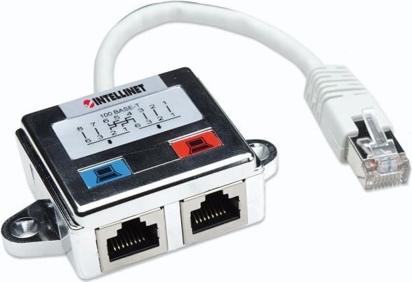Intellinet 2-Port Modular Distributor, Cat5e, FTP, allows two RJ45 ports to share one Cat5e network cable - Nettverksplitter - RJ-45 (hann) til RJ-...