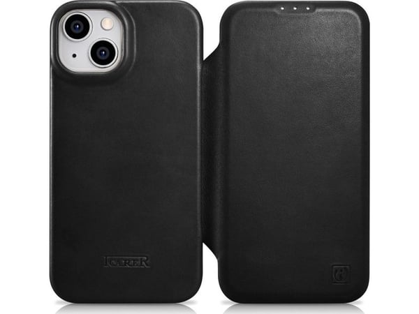 iCarer CE Oil Wax Premium Leather Folio Case iPhone 14 Plus Leather Flip Case Magnetic MagSafe Black (AKI14220707-BK)