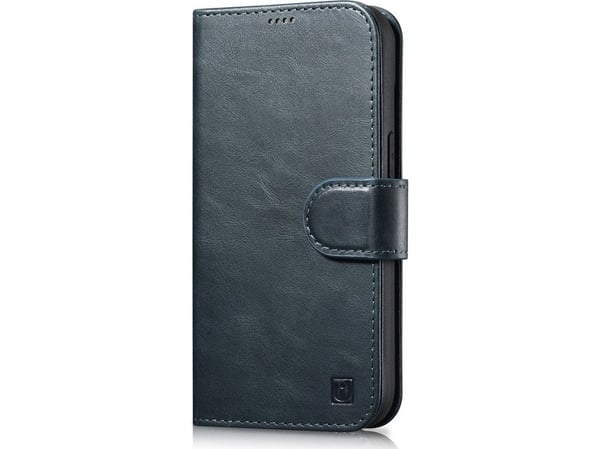 iCarer Oil Wax Wallet Case 2-i-1 deksel til iPhone 14 Plus - anti-RFID lær flipcover - blå (WMI14220723-BU)