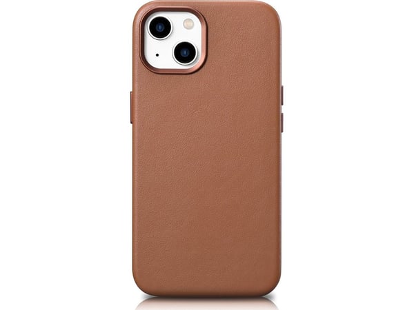 iCarer Case Skinndeksel laget av naturlig skinn for iPhone 14 Plus brun (kompatibel med MagSafe)