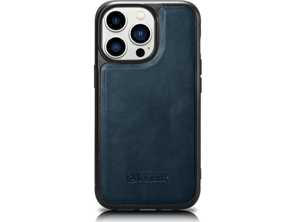 iCarer lær oljevoks-deksel for iPhone 14 Pro Max - lær blå (WMI14220720-BU)