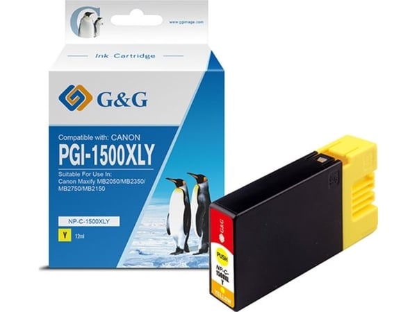 G&G PGI-1500XL Y, Korkea (XL) värintuotto, Keltainen, Väriainepohjainen muste, 12 ml