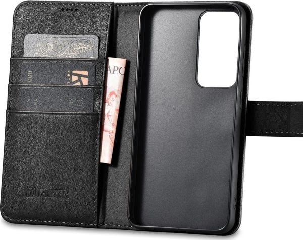 iCarer Wallet Case til Samsung Galaxy S23+ i skinn med lommebok svart