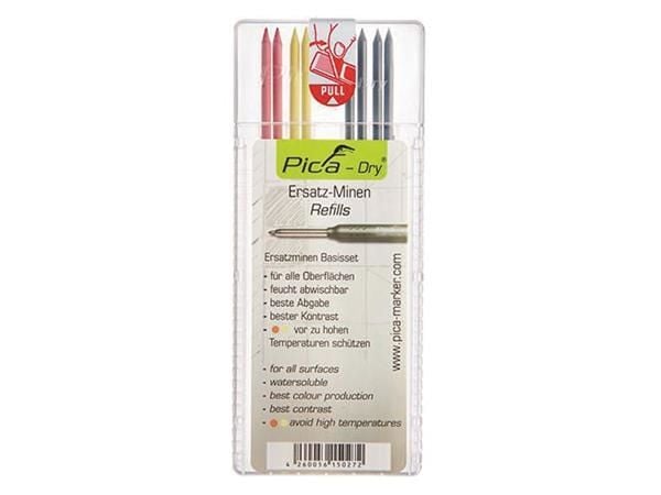 Pica Dry-stift grå/gul/röd – 8 st