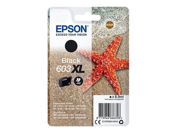 Epson Singlepack Black 603XL Ink, High (L) Yield, Musta, 8,9 ml, 1 kpl, Kertapakkaus