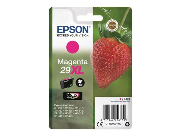 Epson Strawberry Singlepack Magenta 29XL Claria Home Ink, Korkea (XL) värintuotto, Väriainepohjainen muste, 6,4 ml, 450 sivua, 1 kpl