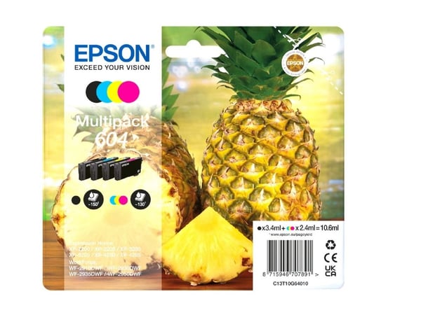 Epson 604, Perusvärintuotto, 3,4 ml, 2,4 ml, 4 kpl, Monipakkaus