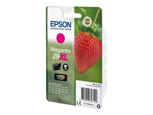 Epson Strawberry Singlepack Magenta 29XL Claria Home Ink, Korkea (XL) värintuotto, Väriainepohjainen muste, 6,4 ml, 450 sivua, 1 kpl