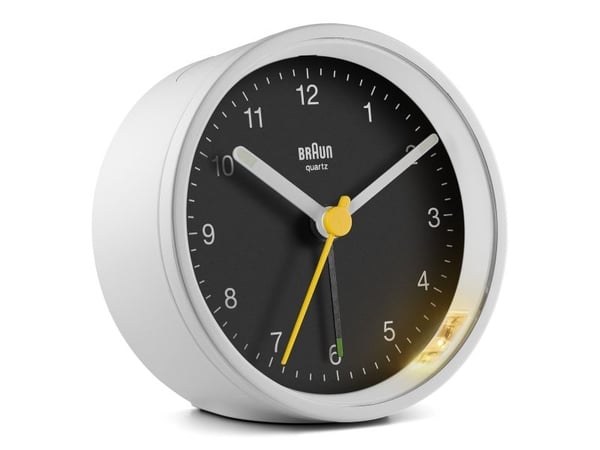 Braun BC12WB, Quartz vekkerklokke, Rund, Sort, Hvit, 12 timers, Alarm, Batteri