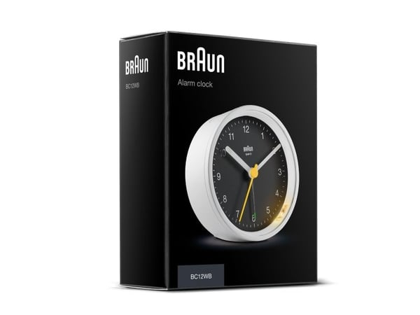 Braun BC12WB, Quartz-väckarklocka, Rund, Svart, Vit, 12 timmar, Ringklocka, Batteri