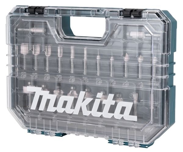 Makita - Routerspissett - for tre - V-Groove, Dovetail, Beading, rebate - 22 deler - cylindrical - for Makita RT001GM205