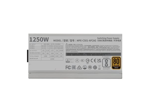 Cooler Master MWE Gold V2 1250 - White Edition - strømforsyning (intern) - ATX12V 3.0/ EPS12V - 80 PLUS Gold - AC 100-240 V - 1250 watt - aktiv PFC...