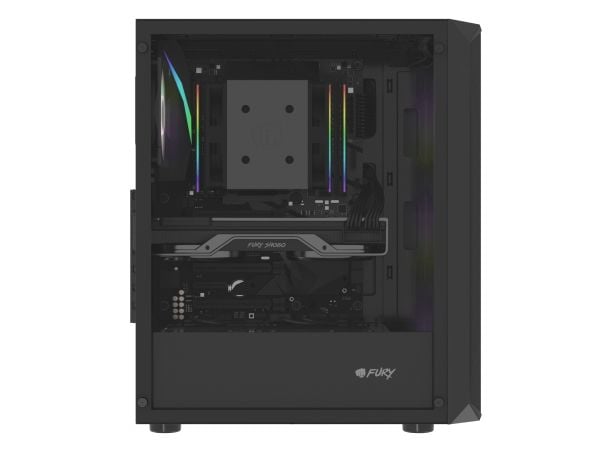 Fury Shobo SH4F RGB - Midi-tårn - ATX - sidepanel med vindu (herdet glass) - ingen strømforsyning (ATX) - svart - USB/lyd