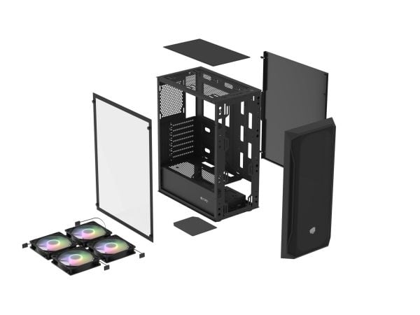 Fury Shobo SH4F RGB - Midi-tårn - ATX - sidepanel med vindu (herdet glass) - ingen strømforsyning (ATX) - svart - USB/lyd