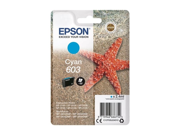 Epson Singlepack Cyan 603 Ink, Perusvärintuotto, Syaani, 2,4 ml, 1 kpl, Kertapakkaus
