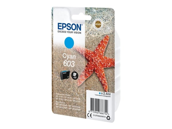 Epson 603 - 2.4 ml - cyan - original - blister - blekkpatron - for Expression Home XP-2150, 2155, 3150, 3155, 4150, 4155; WorkForce WF-2820, 2840, ...
