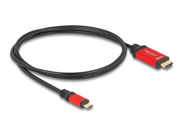Delock - Adapterkabel - 24 pin USB-C hane till HDMI hane - 1 m - svart / röd - 8K60 Hz (7680 x 4320) stöd, stöd för DP Alt-läge, HDR10-stöd