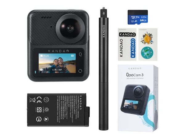 Kandao QooCam 3 - Travel Combo - 360 grader aktionkamera - 5.7K / 30 fps - Wireless LAN, Bluetooth