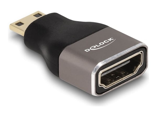 Delock - High Speed - HDMI-adapter med Ethernet - 19 pin mini HDMI Type C hann til HDMI hunn - svart/grå - 8 K 60 Hz (7680 x 4320) støtte