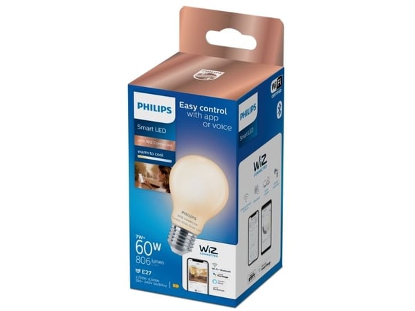 Philips Matt lyspære 7 W (tilsvarer 60 W) A60 E27, Wi-Fi/Bluetooth, Wi-Fi 4 (802.11n), 802.11b, 802.11g, LED, E27, A60, A-form