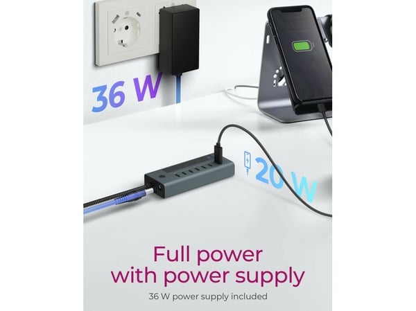 ICY BOX IB-HUB1457-C31 USB 3.2 Gen 1 (3.1 Gen 1) Type-C 10000 Mbit/s Blå – Grå (IB-HUB1457-C31)