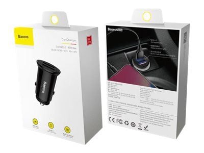 Baseus - Strömadapter för bil - 30 Watt - 5 A - QC 3.0 - 2 utdatakontakter (2 x USB) - svart
