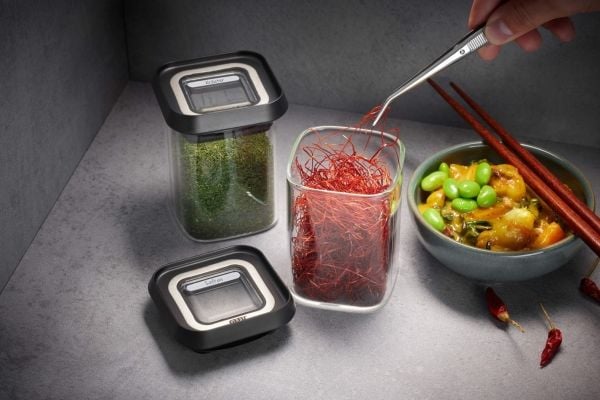 GEFU PANTRY, Beholder, Rektangulær, Svart, Gjennomsiktig, Borosilikatglass, Plast, Silikon, Rustfritt stål, 110 mm, 110 mm