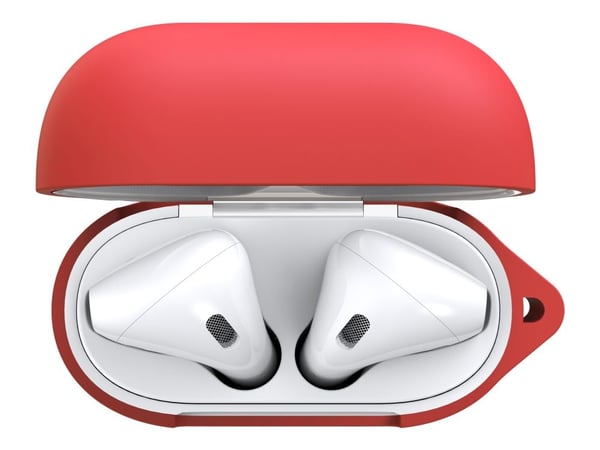 KeyBudz Elevate Keychain - Eske for trådløse øreplugger - bløtberøringssilikon - rød - for Apple AirPods (1. generasjon, 2. generasjon)