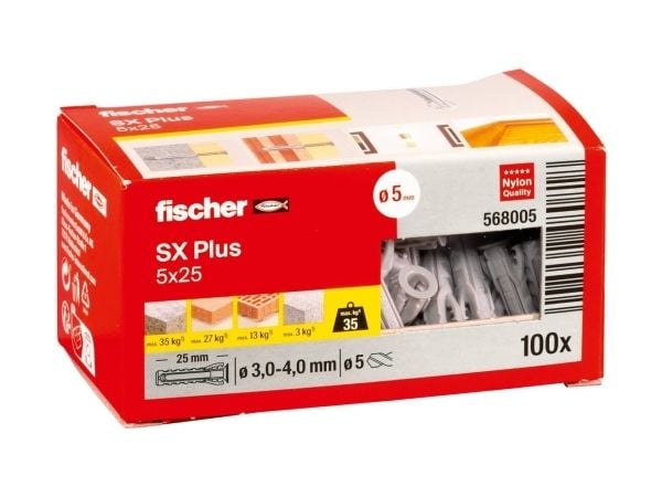 Fischer 568005, Ekspansjonsanker, Lettbetong, Murstein, Betong, Gipsfiberplate, Murverk, Nylon, Grå, Tyskland, 5 mm